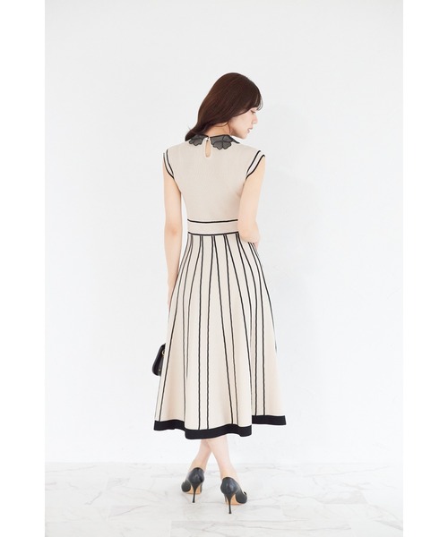 tocco closet ワンピース 2WAYフラワーレース襟付き配色