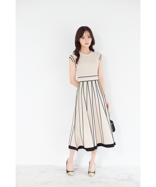 tocco closet ワンピース 2WAYフラワーレース襟付き配色