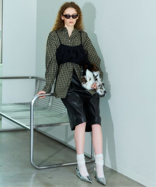 【美品】MAISON SPECIAL ストライプ　ショートパンツ　サイズ38 MAISON SPECIAL パンツ Leather Shorts/レザーショートパンツ