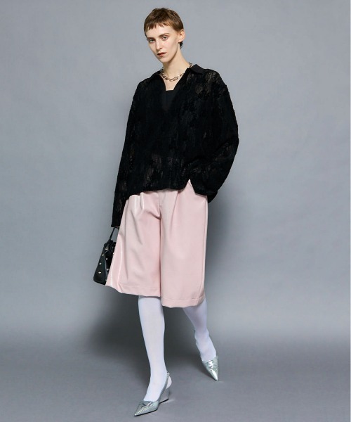 完売品 maison special ピンクストライプレースショートパンツ グレ MAISON SPECIAL（メゾンスペシャル）の「Pinstripe Lace Shorts