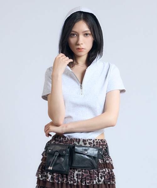 tシャツ フーデットハーフジップボディースーツ レディース ACLENT tシャツ フーデットハーフジップボディースーツ