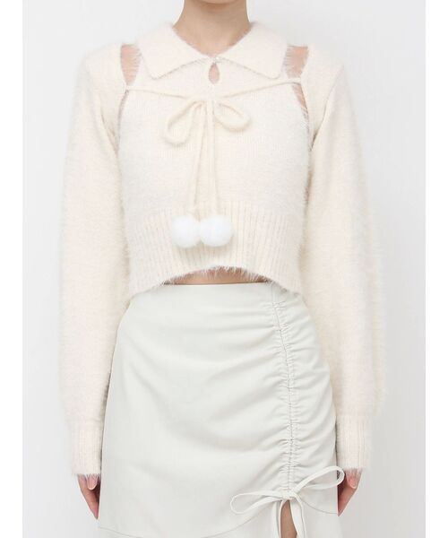 EATME シャツカラーアンサンブルニットTOP ホワイト EATME（イートミー） ニット セーター シャツカラーアンサンブルニット