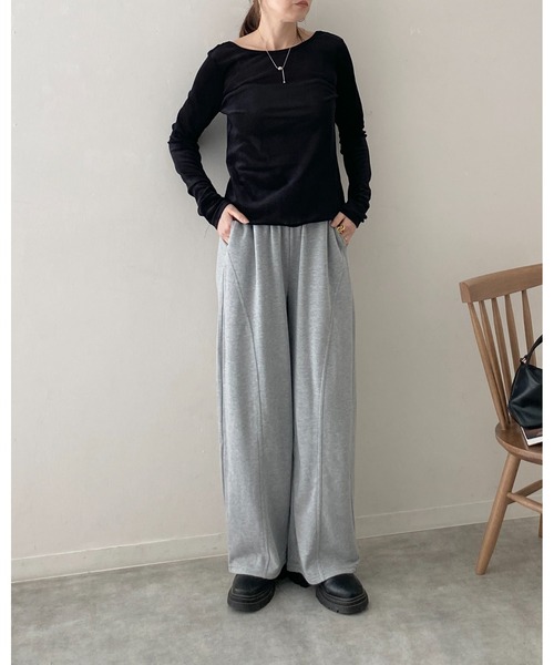 She's Closet tシャツ バックオープンボートネック長袖シアーベロア