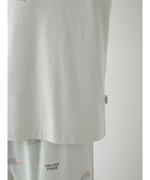 新品　ジェラートピケ CAT柄ワンポイントTシャツ&ロングパンツ上下セット キャットワンポイントロンT(カットソー・Tシャツ)｜ルームウェア