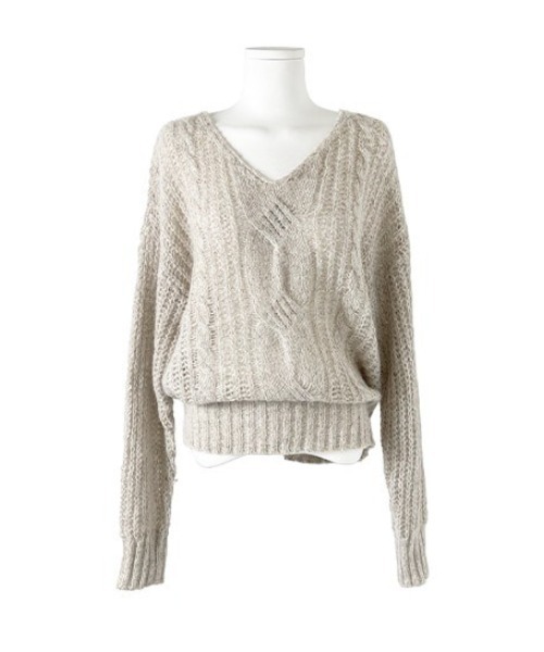 anyonemore ニット セーター Vネックルーズケーブル編みニット
