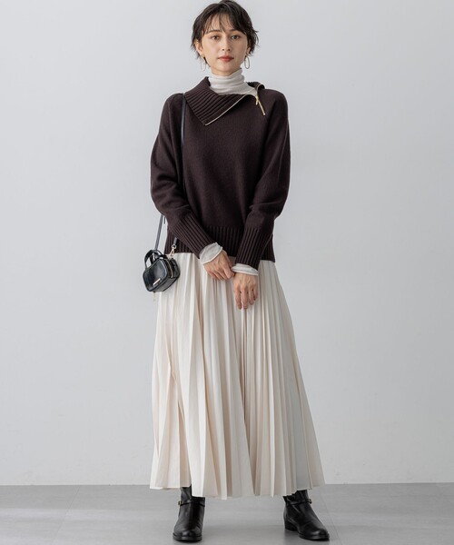 23区 今季ボイルドウールコンビ ジップ タートルニット ニット セーター ボイルドウールコンビ ジップ タートルニット