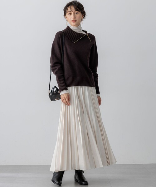 ニット セーター ボイルドウールコンビ ジップ タートルニット