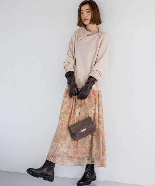 ニット セーター ボイルドウールコンビ ジップ タートルニット