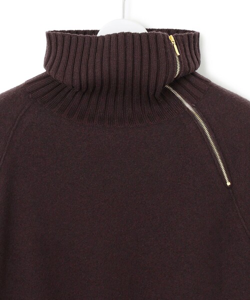 ニット セーター ボイルドウールコンビ ジップ タートルニット