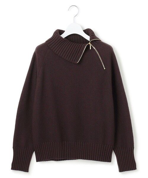 ニット セーター ボイルドウールコンビ ジップ タートルニット