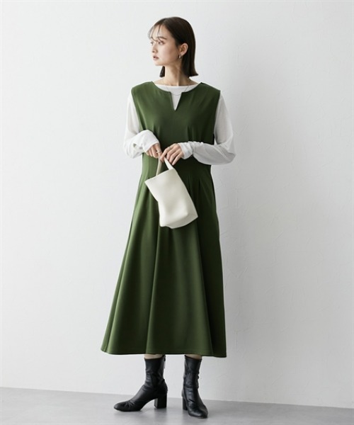 「nissen」 ノースリーブワンピース S カーキ レディース_画像9