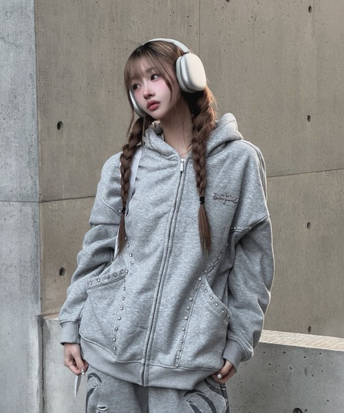 KsG パーカー ラインスタッズロゴフーディー レディース メンズ