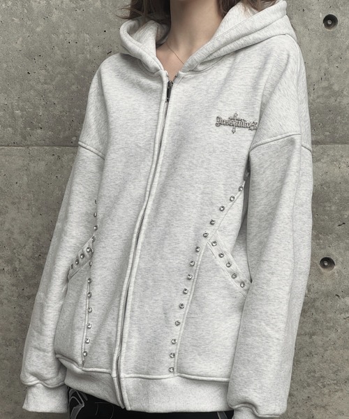 KsG パーカー ラインスタッズロゴフーディー レディース メンズ