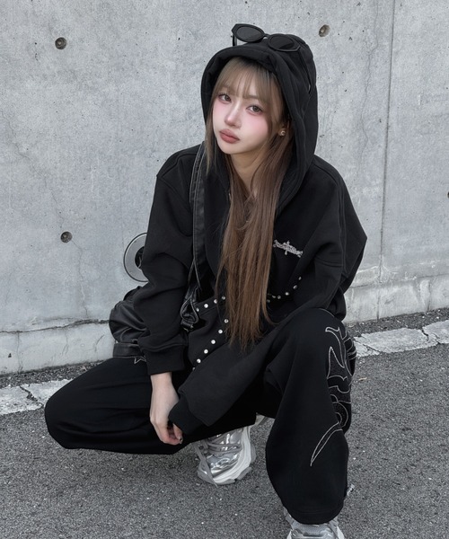 KsG パーカー ラインスタッズロゴフーディー レディース メンズ