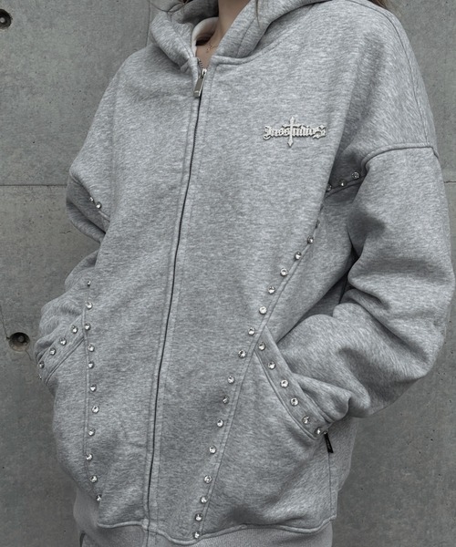 KsG パーカー ラインスタッズロゴフーディー レディース メンズ