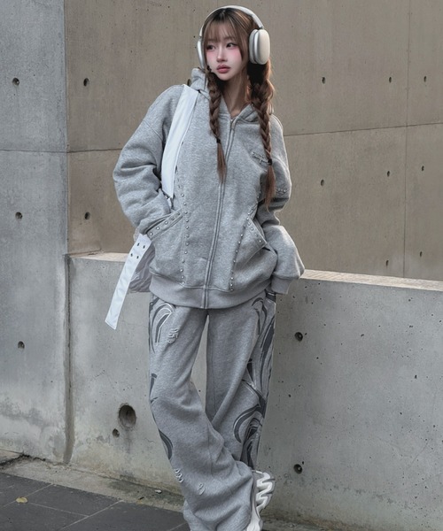 KsG パーカー ラインスタッズロゴフーディー レディース メンズ