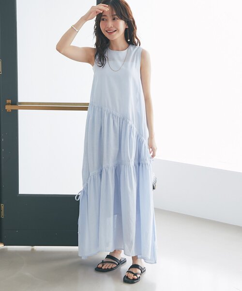 「La boutique BonBon」 ノースリーブワンピース 38 ネイビー レディースの画像