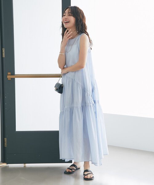 「La boutique BonBon」 ノースリーブワンピース 38 ネイビー レディースの画像