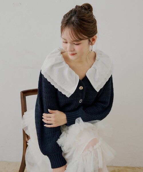 Chico（チコ） カーディガン 「SALON by Chico」フリルダブルカラー柄