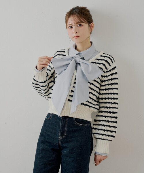 Chico（チコ） カーディガン 「SALON by Chico」フリルダブルカラー柄