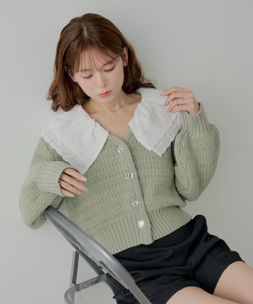 現行品 新品タグ付 ダーマコレクション 柄編み 襟付きカーディガン 柄