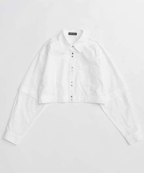美品　メゾンスペシャル　ドッキングクラッシュショートシャツ　ホワイト MAISON SPECIAL（メゾンスペシャル） ブラウス シャツ 2Way Sleeve
