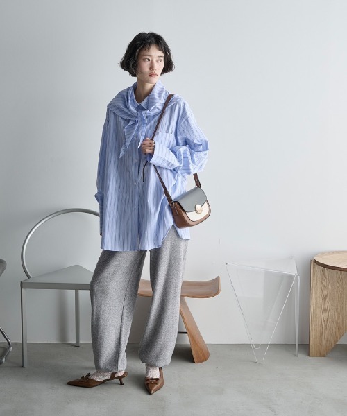 THE Yon ブラウス シャツ ストールセットオーバーサイズストライプ