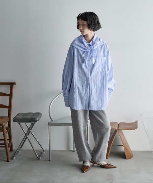 THE Yon ブラウス シャツ ストールセットオーバーサイズストライプ