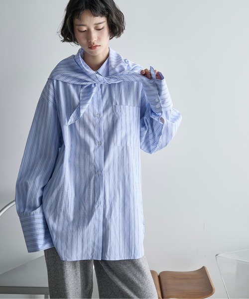 THE Yon ブラウス シャツ ストールセットオーバーサイズストライプ