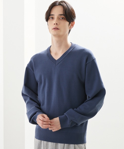  JEANS Vネックセーター　Lサイズ ニットセーター ストレッチ ふわかる 天竺編み 無地 Vネック トップス