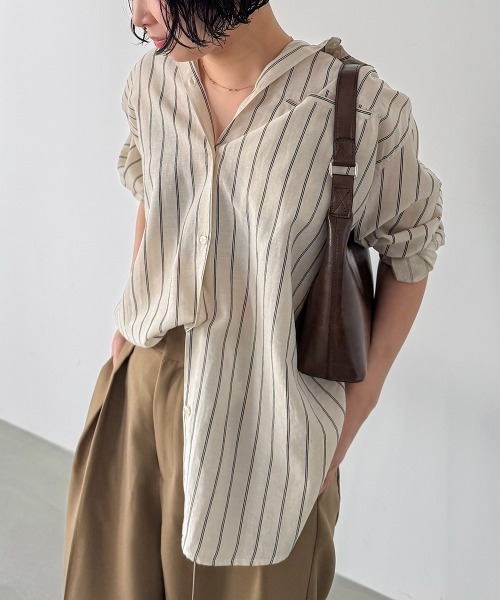 BAB（バブ） ブラウス シャツ シアーストライプシャツ レディース