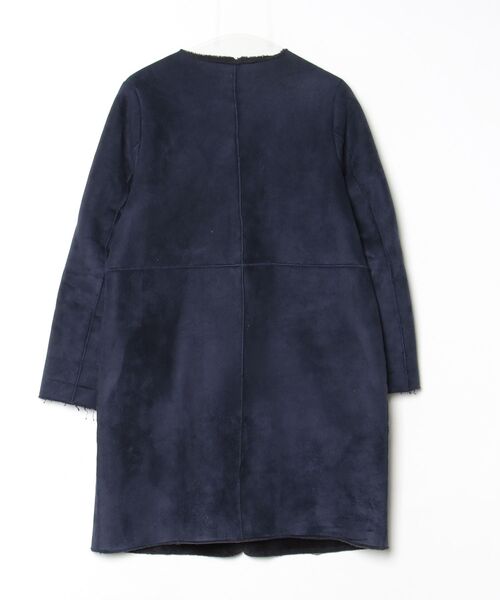 「BEAMS HEART」 ノーカラーコート S ネイビー レディース_画像2