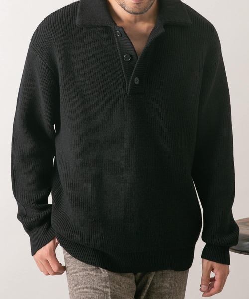 「URBAN RESEARCH ROSSO MEN」 長袖ポロシャツ MEDIUM ブラック メンズ_画像2