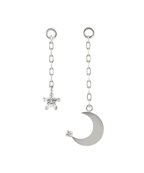 ピアス 「 Palette」K10 ダイヤモンド 星＆月チャーム( WG) レディースの画像