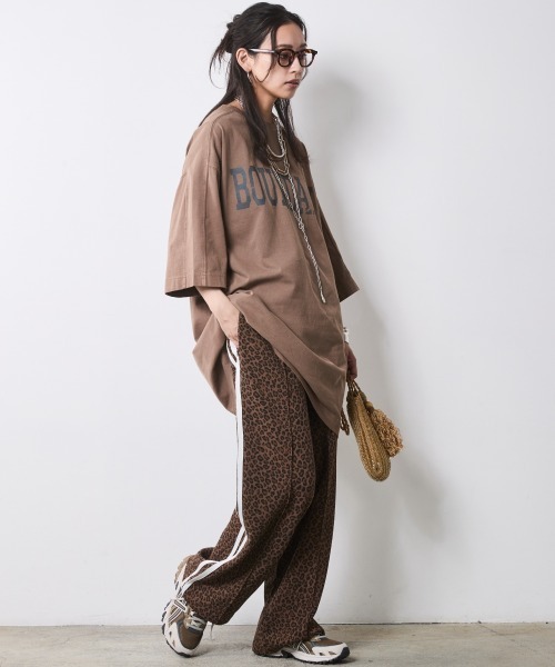 ワイドパンツ パンツ レオパードトラックパンツ「大きいサイズ有」シックスタイル レディースの画像