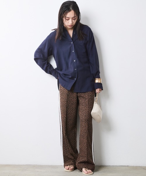 ワイドパンツ パンツ レオパードトラックパンツ「大きいサイズ有」シックスタイル レディースの画像