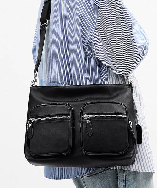 極美品 COACH コーチ ファイルバッグ ブラック 黒 COACH（コーチ） ショルダーバッグ ドミノ ファイル バッグ メンズ