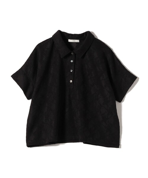 SHIPS シアー ジャカード ポロ 襟 ショート スリーブ プルオーバー　黒 SHIPS（シップス） tシャツ 半袖 「WEB限定」「手洗い可能」シアー