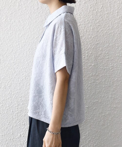 【美品】 M&KYOKO ジャガード プルオーバー 半袖 トップス SHIPS（シップス） tシャツ 半袖 「WEB限定」「手洗い可能」シアー