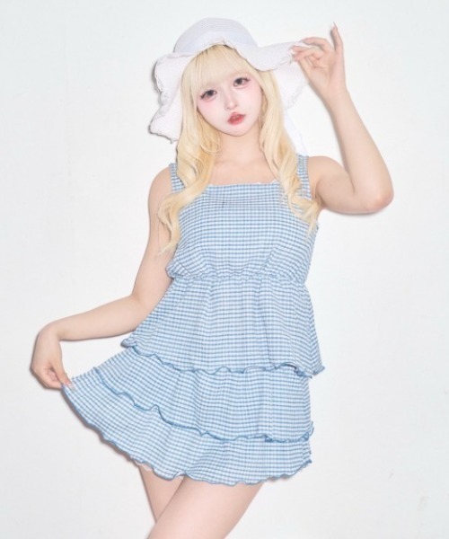 Lovilyn セットアップ ギンガムチェックティアードセットアップ