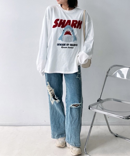 AS KNOW AS（アズノゥアズ） tシャツ サガラ刺繍 キャラクターロンT