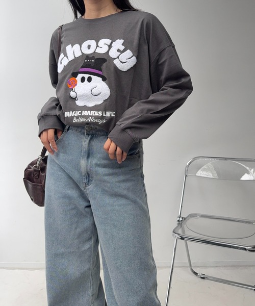 AS KNOW AS（アズノゥアズ） tシャツ サガラ刺繍 キャラクターロンT