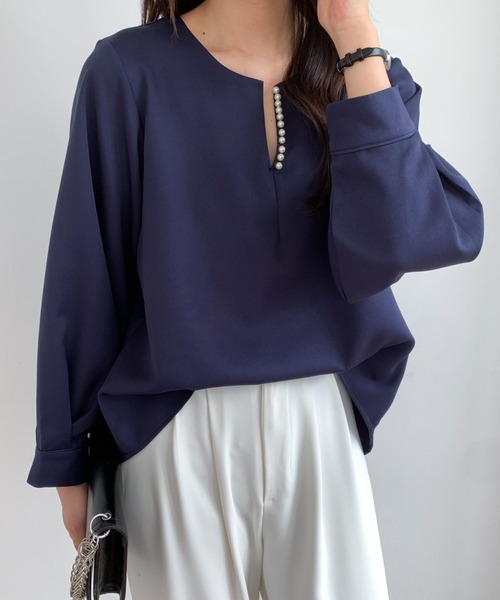 「ABITOKYO」 長袖ブラウス M ネイビー レディース_画像7
