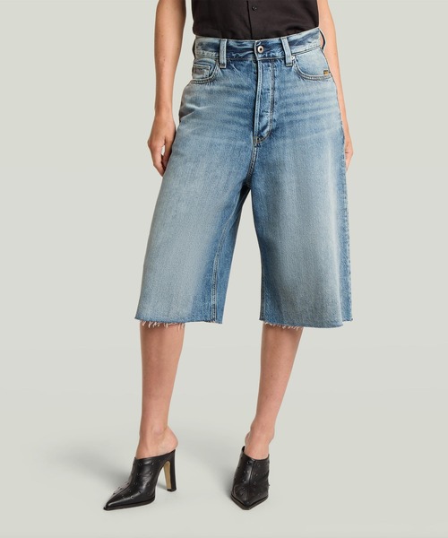 ワイドパンツ ハーフパンツ パンツ 短パン Patti Short Raw Edge/ヴィンテージライクカットオフデザインワイドルーズデニムショートパンツ レディース