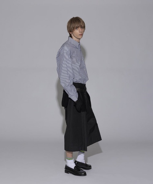 シャツ 「FACETASM」WRINKLE PLEAT SHORT / ネイビーストライプ 「MYK-SH-03」 メンズの画像