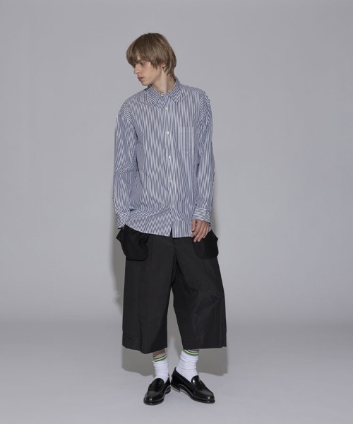 シャツ 「FACETASM」WRINKLE PLEAT SHORT / ネイビーストライプ 「MYK-SH-03」 メンズの画像