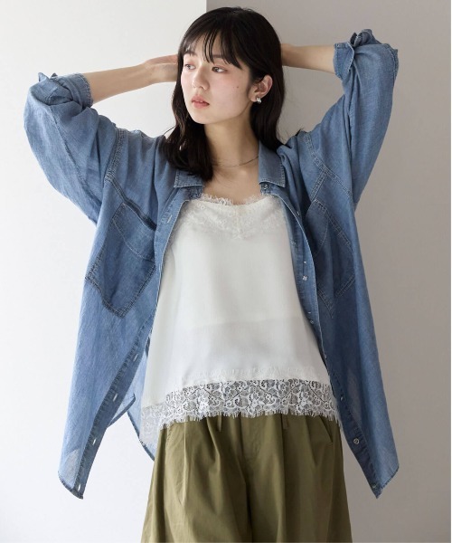 ポケット ブラウス シャツ シアーデニム2wayシャツ レディース
