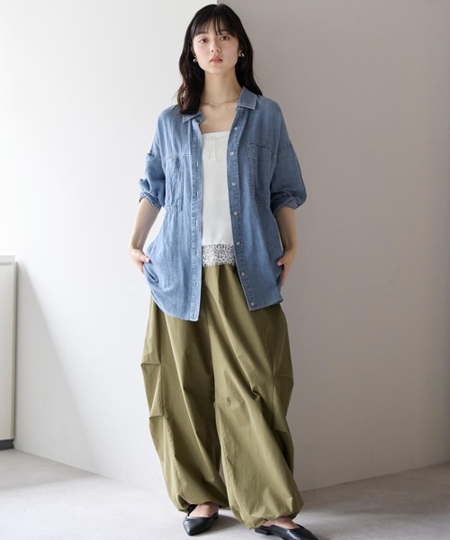 ポケット ブラウス シャツ シアーデニム2wayシャツ レディース