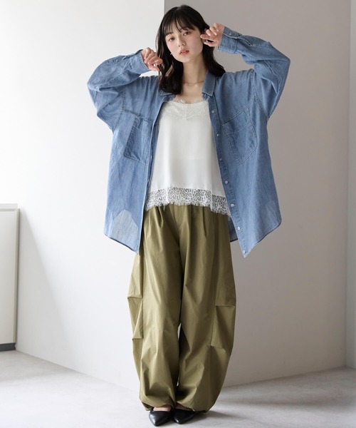 ポケット ブラウス シャツ シアーデニム2wayシャツ レディース 