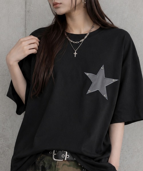 アロハシャツ tシャツ 半袖 「82」スター ワッペン スタッズ クルー